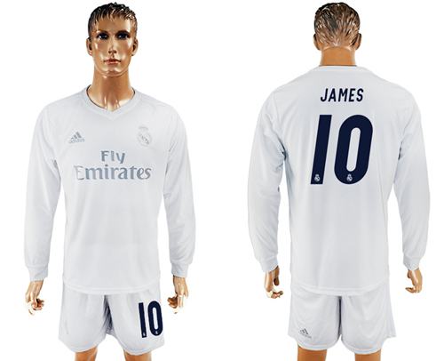 Real Madrid #10 James Marine Environmental Protection Home Long Sleeves Soccer Club Jersey